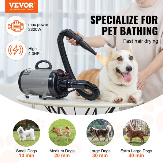 KFX-2394941 2800W Pet Grooming Dryer with Adjustable Speed, Temperature Control, Nozzles, and Extendable Hose