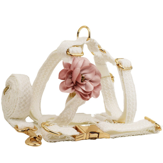 KFX-2395069 Elegant White Lace Pet Vest Set with Collar and Leash