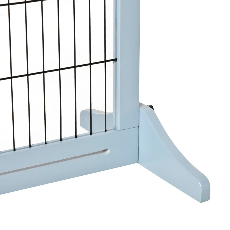 KFX-2398525 Extra Wide Freestanding Pet Gate with Adjustable Length for Dog, Blue-Gray Pine Wood and Steel Design, 41"-70.9" Long