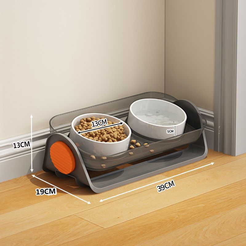 KFX-2399037 Ceramic Cat Bowl with Spill-Proof Design and Dual Bowls, Available in Various Colors