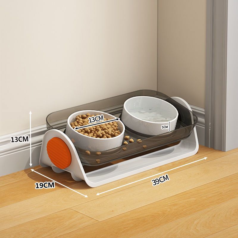 KFX-2399037 Ceramic Cat Bowl with Spill-Proof Design and Dual Bowls, Available in Various Colors