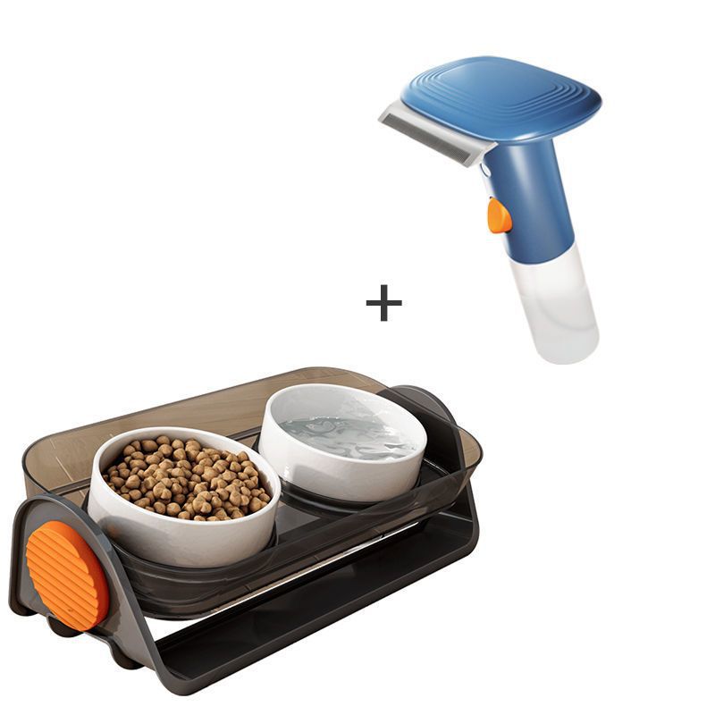 KFX-2399037 Ceramic Cat Bowl with Spill-Proof Design and Dual Bowls, Available in Various Colors