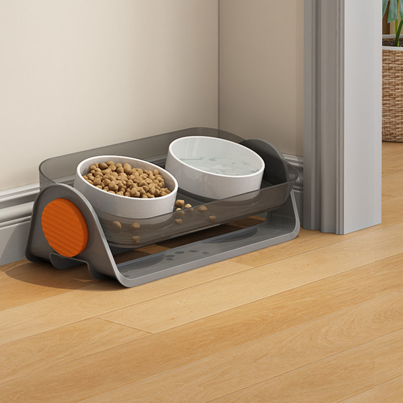 KFX-2399037 Ceramic Cat Bowl with Spill-Proof Design and Dual Bowls, Available in Various Colors