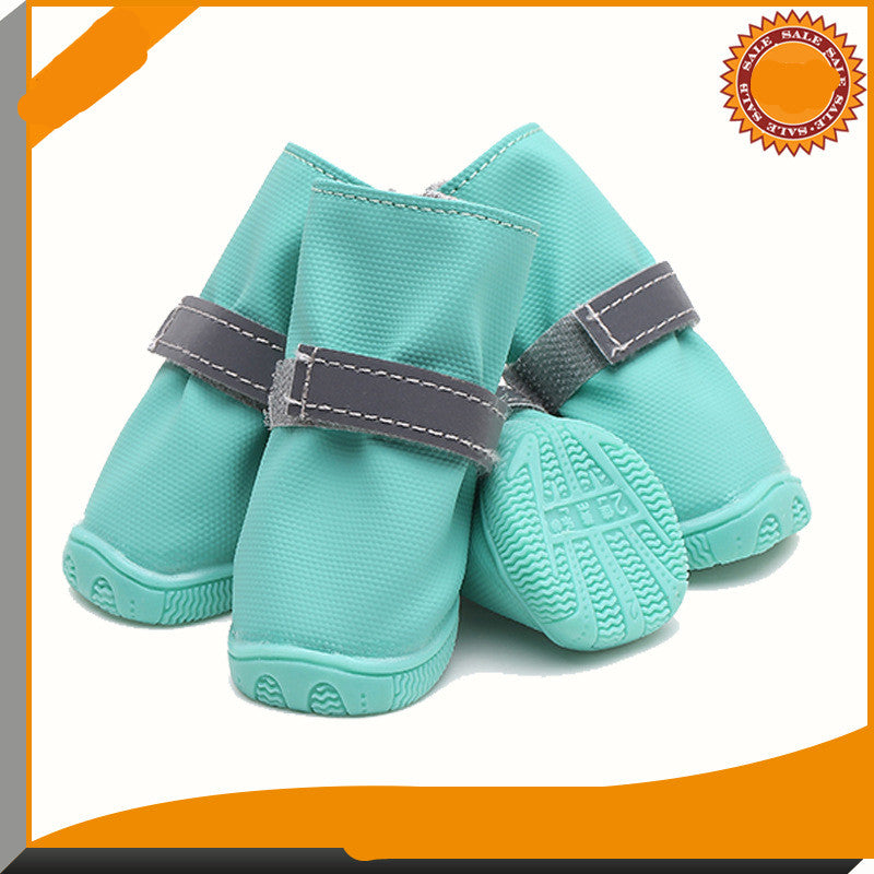 KFX-2399677 Reflective Waterproof Strappy Dog Shoes - Puppy Rain Boots in Lake Green, Blue, Red, Size 1-5