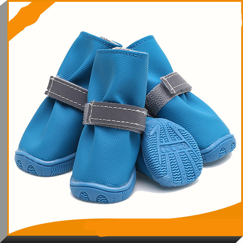 KFX-2399677 Reflective Waterproof Strappy Dog Shoes - Puppy Rain Boots in Lake Green, Blue, Red, Size 1-5