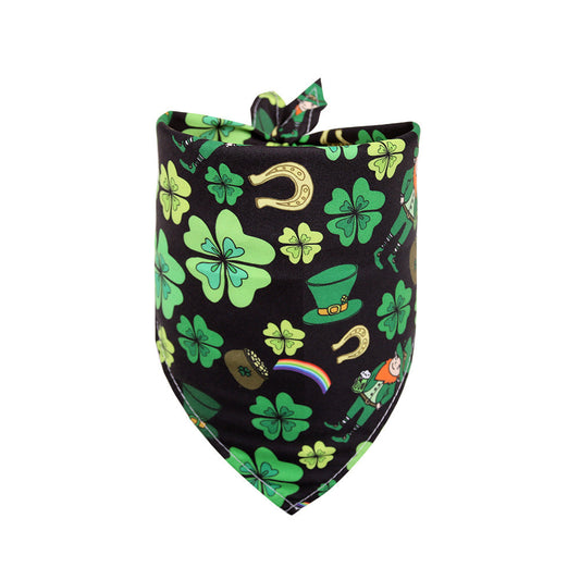 KFX-2400445 St. Patrick's Day Pet Scarf with Four-Leaf Clover Design - Small Size Pet Accessory