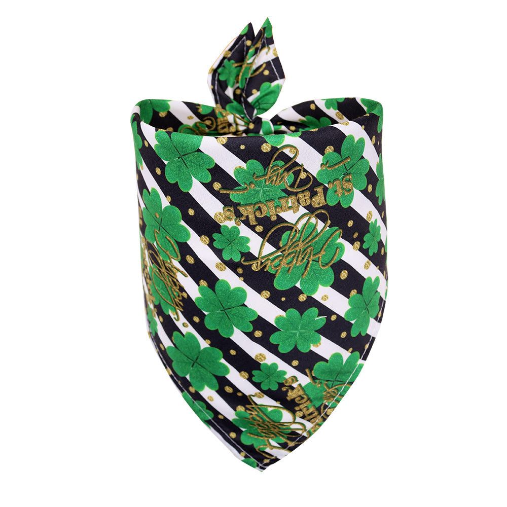 KFX-2400445 St. Patrick's Day Pet Scarf with Four-Leaf Clover Design - Small Size Pet Accessory