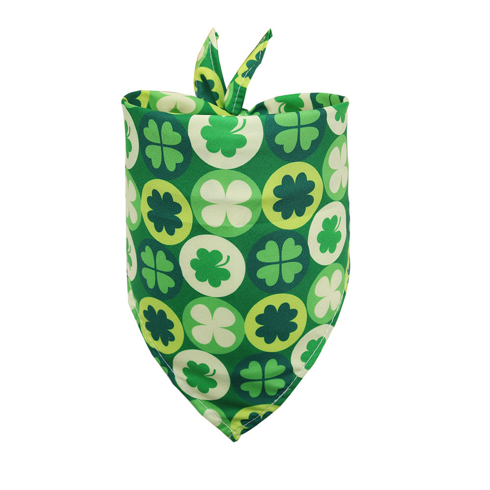 KFX-2400445 St. Patrick's Day Pet Scarf with Four-Leaf Clover Design - Small Size Pet Accessory