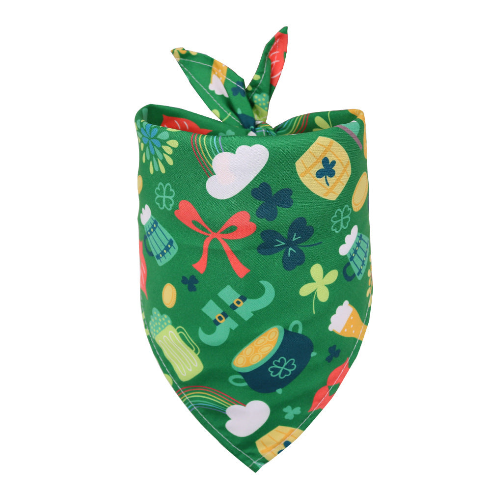 KFX-2400445 St. Patrick's Day Pet Scarf with Four-Leaf Clover Design - Small Size Pet Accessory