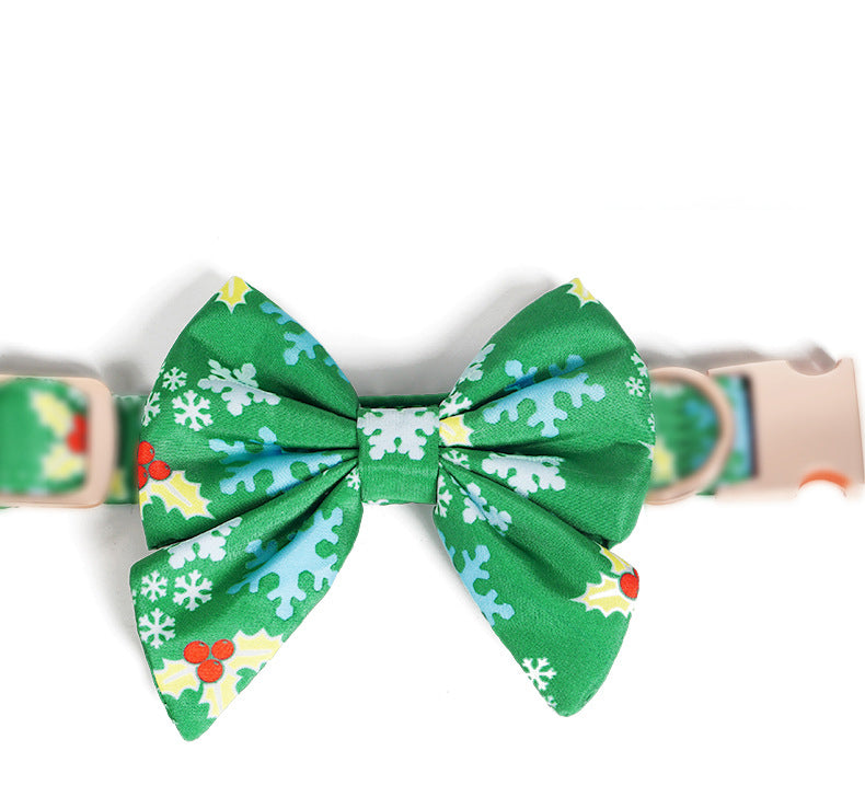 KFX-2400829 Pure Cotton Dog Necklace with Removable Bow Tie - Christmas Flower Design, Adjustable Size