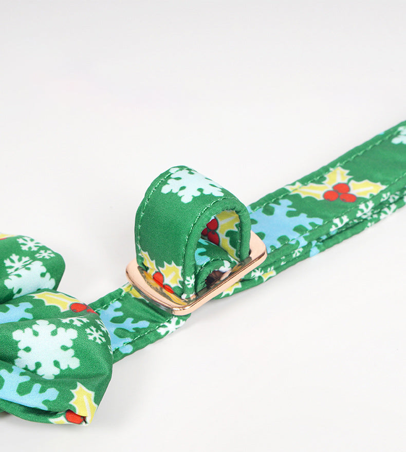 KFX-2400829 Pure Cotton Dog Necklace with Removable Bow Tie - Christmas Flower Design, Adjustable Size