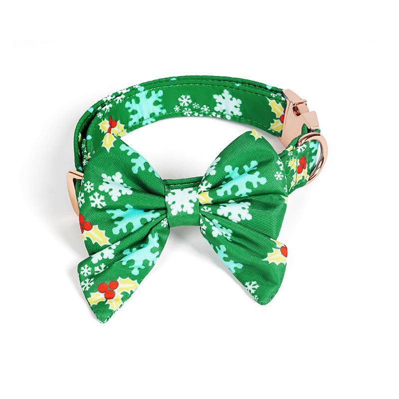 KFX-2400829 Pure Cotton Dog Necklace with Removable Bow Tie - Christmas Flower Design, Adjustable Size