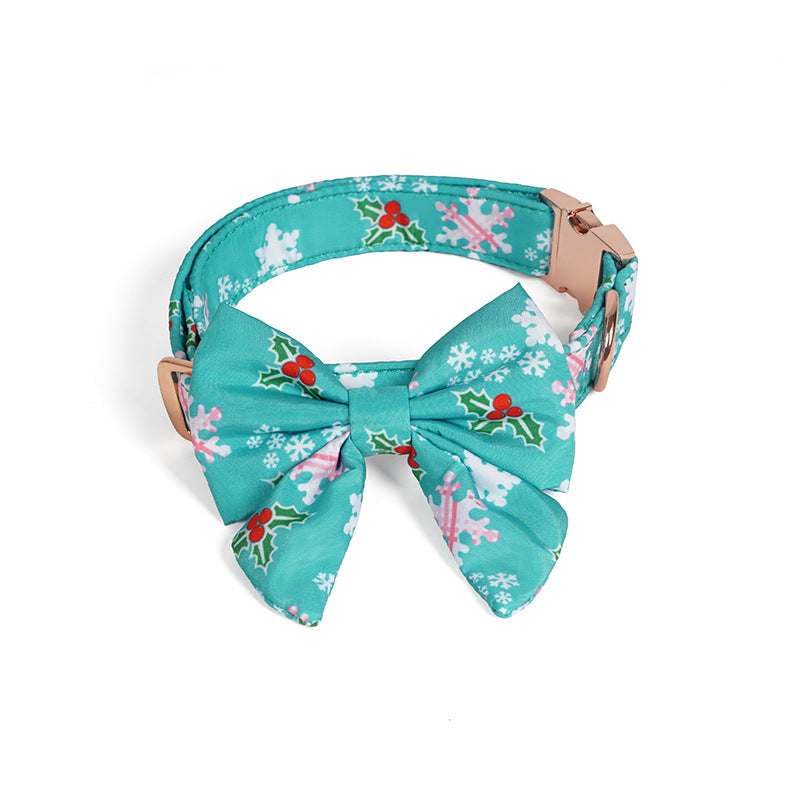 KFX-2400829 Pure Cotton Dog Necklace with Removable Bow Tie - Christmas Flower Design, Adjustable Size