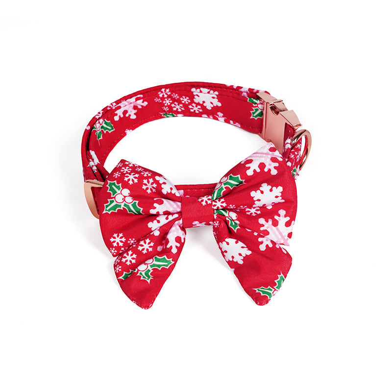 KFX-2400829 Pure Cotton Dog Necklace with Removable Bow Tie - Christmas Flower Design, Adjustable Size