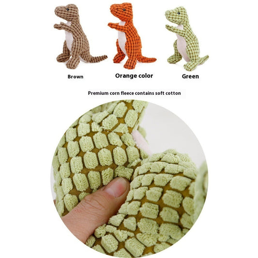 KFX-2402493 Plush Dog Sound Toy - Green, Brown, and Orange Dinosaurs for Boredom Relief