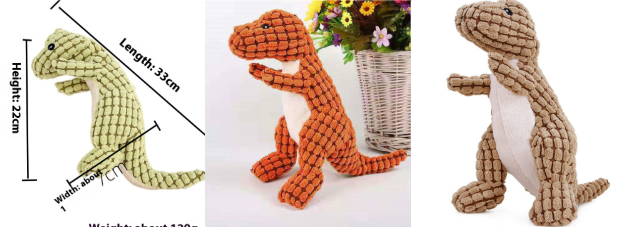 KFX-2402493 Plush Dog Sound Toy - Green, Brown, and Orange Dinosaurs for Boredom Relief