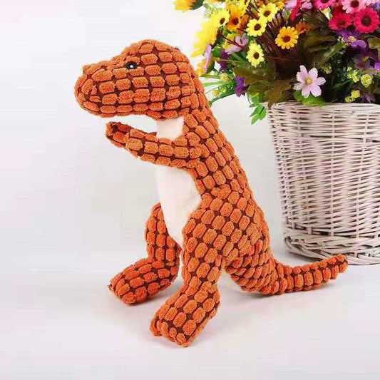 KFX-2402493 Plush Dog Sound Toy - Green, Brown, and Orange Dinosaurs for Boredom Relief