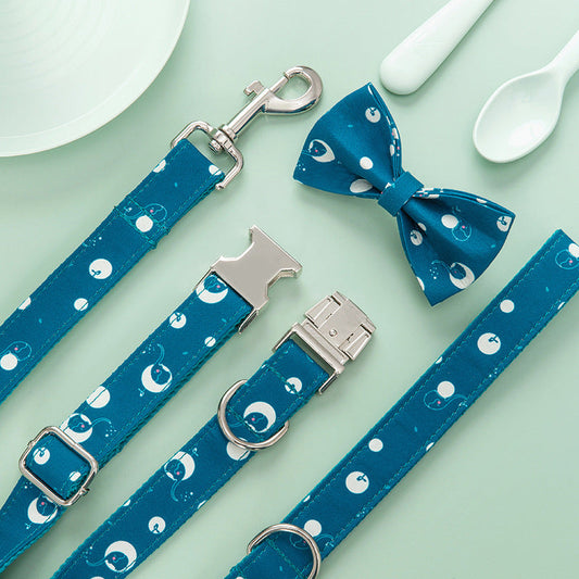 KFX-2402621 Pet Dog Collar Leash and Bow Set - Polyester Materials, Multiple Sizes Available