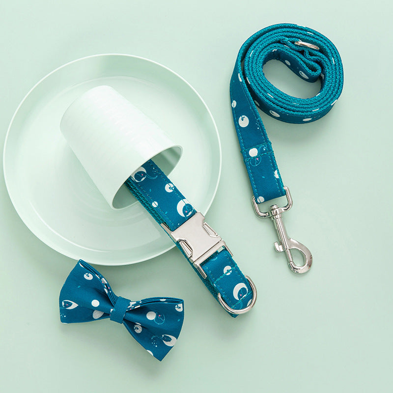 KFX-2402621 Pet Dog Collar Leash and Bow Set - Polyester Materials, Multiple Sizes Available