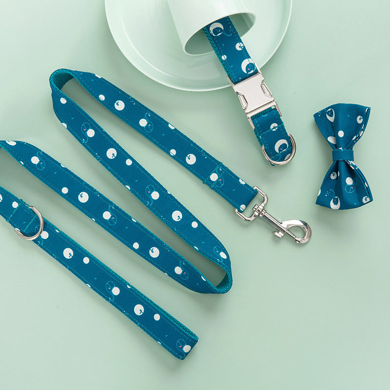 KFX-2402621 Pet Dog Collar Leash and Bow Set - Polyester Materials, Multiple Sizes Available
