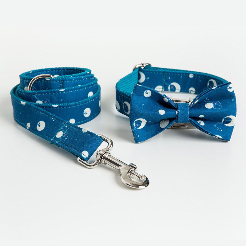 KFX-2402621 Pet Dog Collar Leash and Bow Set - Polyester Materials, Multiple Sizes Available