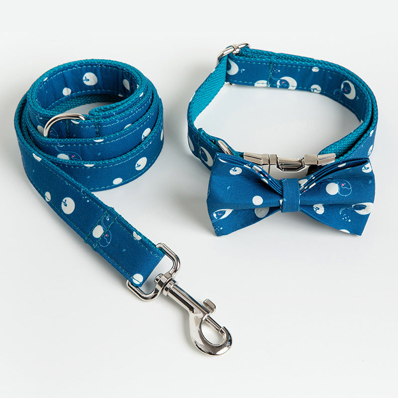 KFX-2402621 Pet Dog Collar Leash and Bow Set - Polyester Materials, Multiple Sizes Available