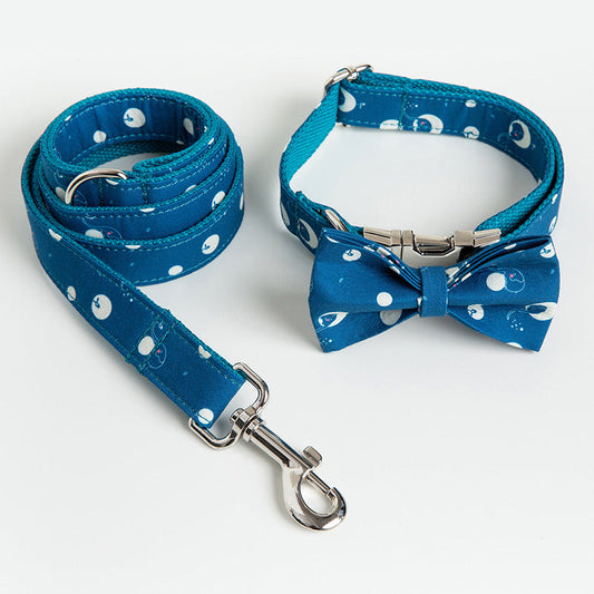 KFX-2402621 Pet Dog Collar Leash and Bow Set - Polyester Materials, Multiple Sizes Available