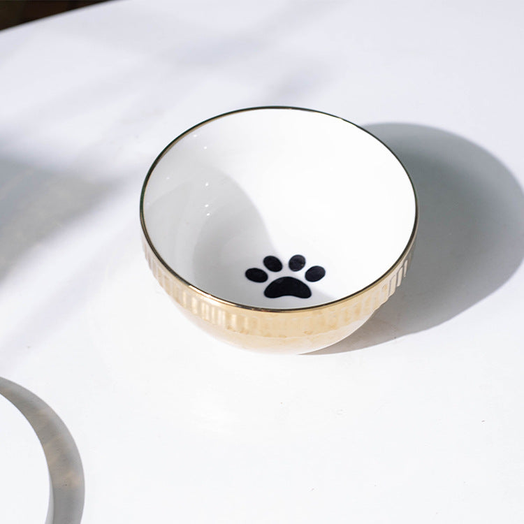 KFX-2403005 Compact Ceramic Anti-Tip Dog Bowl with Stainless Steel Base – 500ml Capacity, Multiple Patterns Available