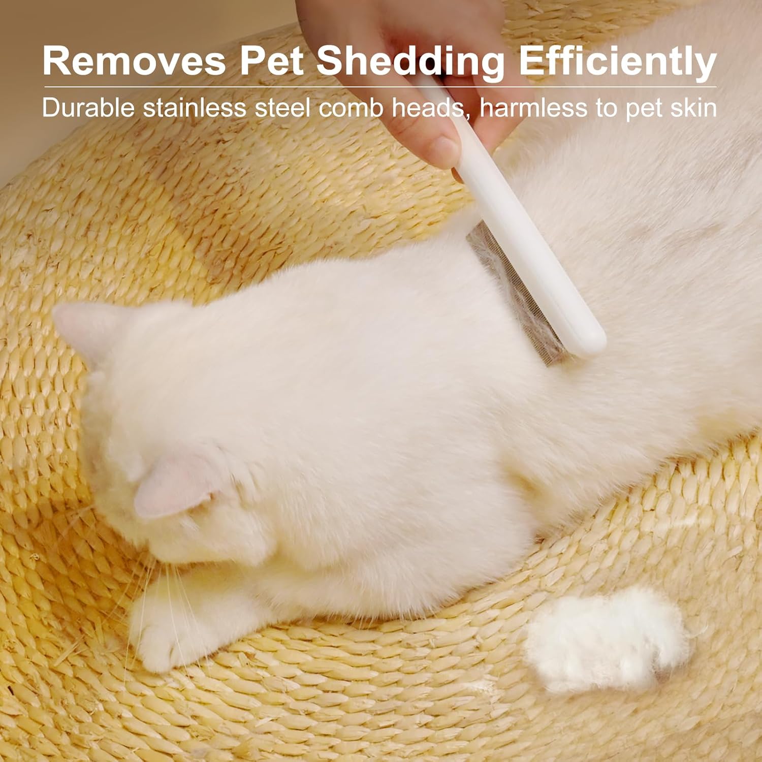 KFX-2406077 Stainless Steel Pet Comb with Rounded Teeth for Effective Hair Removal and Flea Treatment for Cats and Dogs