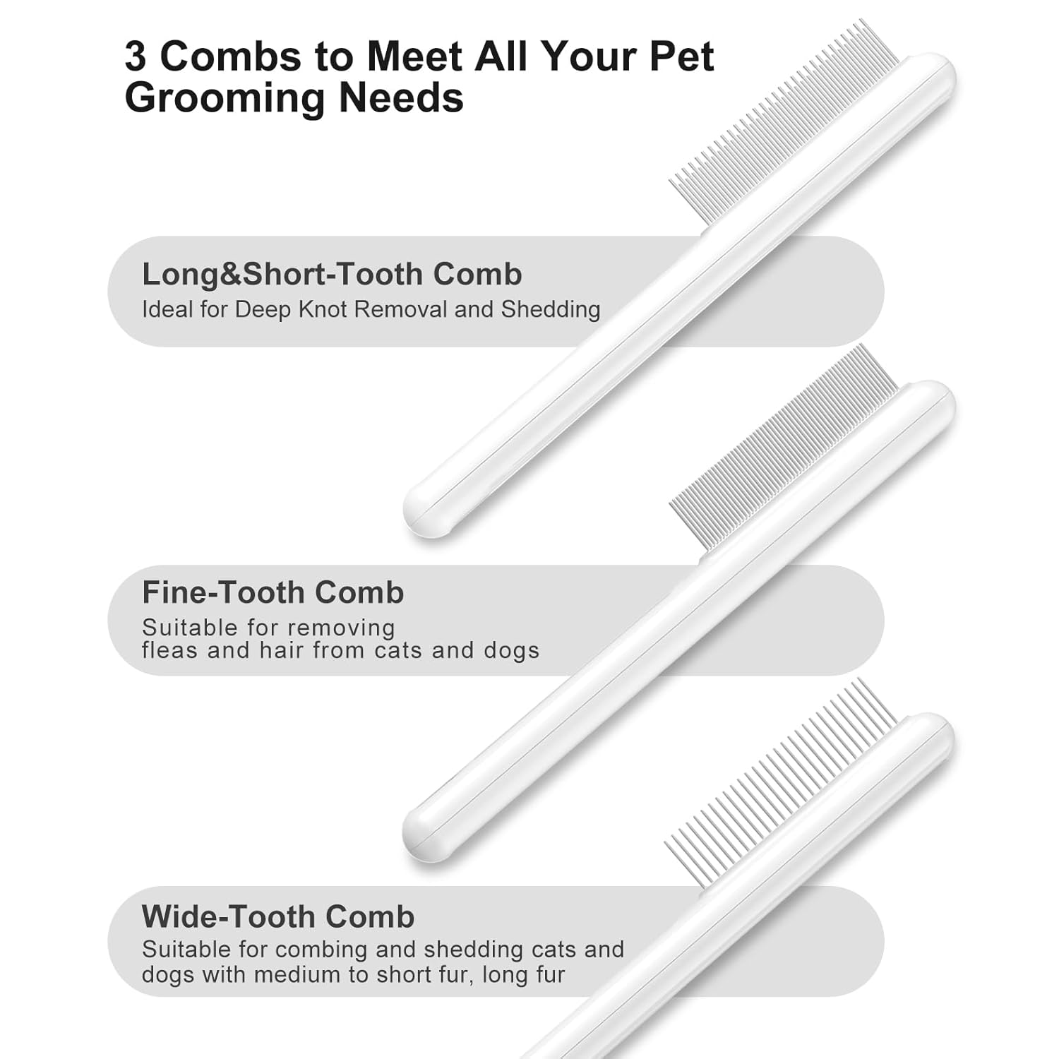 KFX-2406077 Stainless Steel Pet Comb with Rounded Teeth for Effective Hair Removal and Flea Treatment for Cats and Dogs