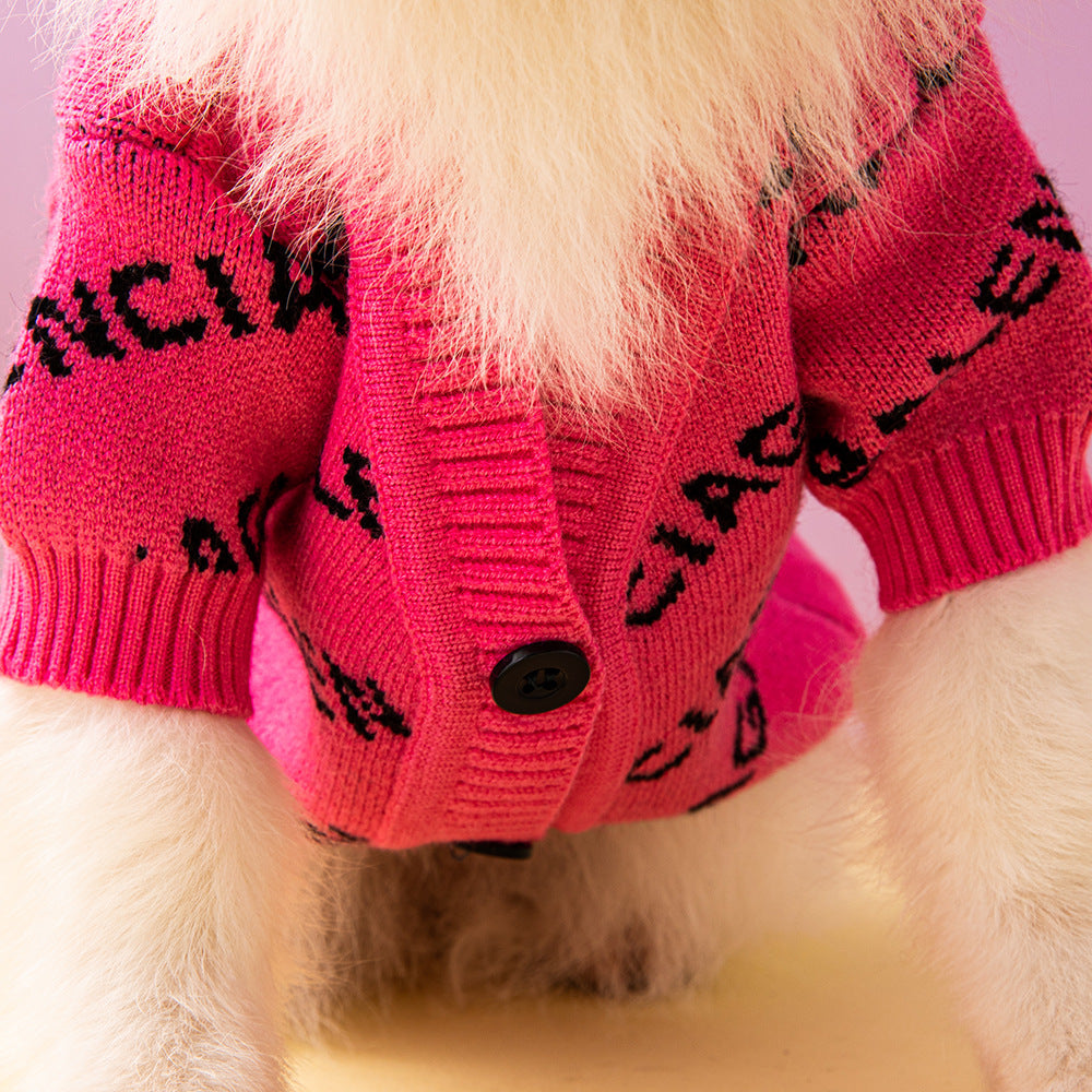 KFX-2406589 Thick Woolen Dog Sweater for Autumn and Winter in Black and Rose Red