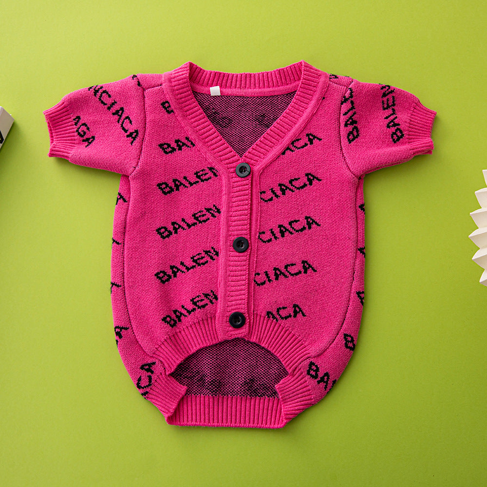 KFX-2406589 Thick Woolen Dog Sweater for Autumn and Winter in Black and Rose Red
