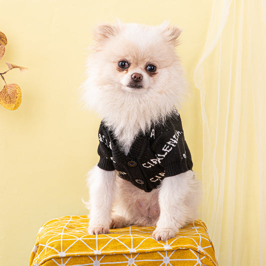 KFX-2406589 Thick Woolen Dog Sweater for Autumn and Winter in Black and Rose Red