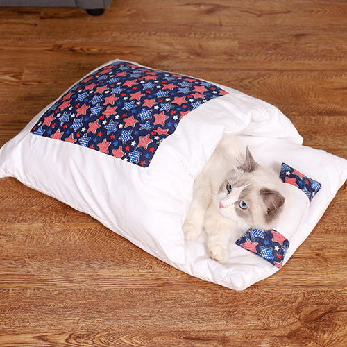 KFX-2408637 Warm Cat Sleeping Bag with Removable Cover - Semi-Closed Pet Nest for Autumn and Winter