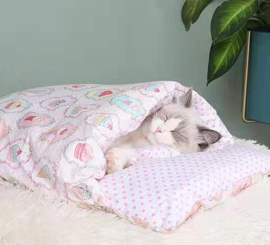 KFX-2408637 Warm Cat Sleeping Bag with Removable Cover - Semi-Closed Pet Nest for Autumn and Winter