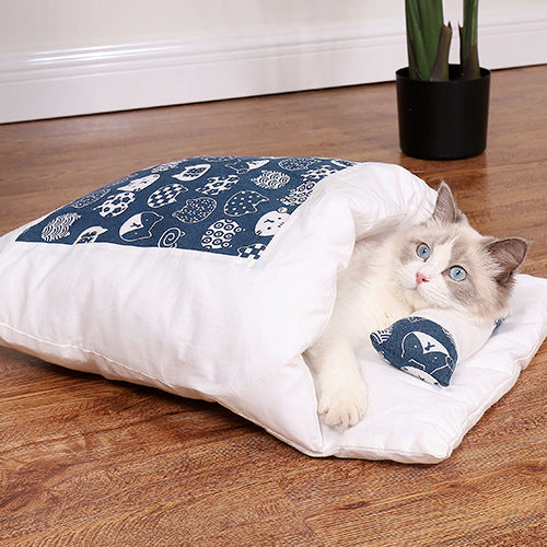 KFX-2408637 Warm Cat Sleeping Bag with Removable Cover - Semi-Closed Pet Nest for Autumn and Winter