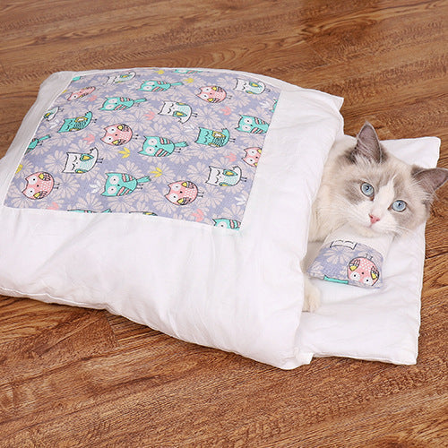 KFX-2408637 Warm Cat Sleeping Bag with Removable Cover - Semi-Closed Pet Nest for Autumn and Winter