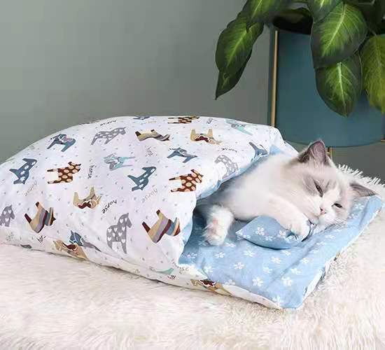 KFX-2408637 Warm Cat Sleeping Bag with Removable Cover - Semi-Closed Pet Nest for Autumn and Winter