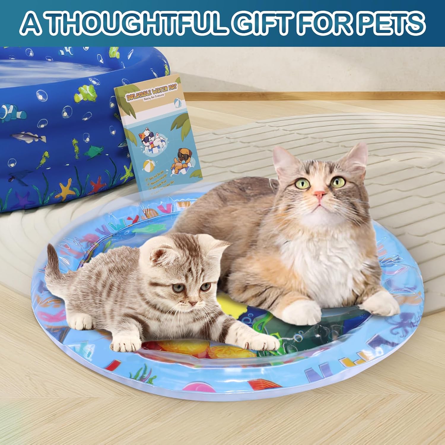KFX-2411837 Water Sensory Play Mat for Cats and Dogs - Interactive Cooling Mat with Floating Toys for Indoor/Outdoor Play
