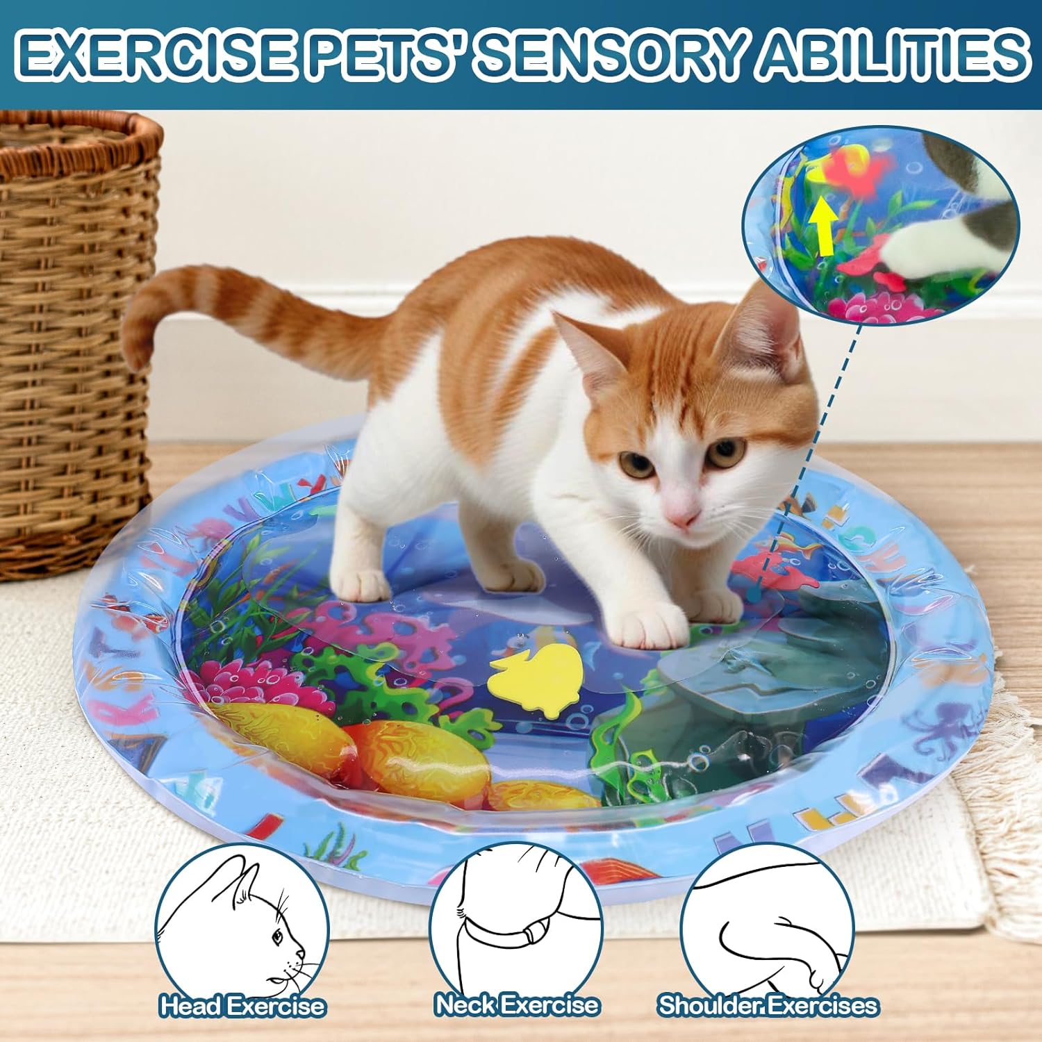 KFX-2411837 Water Sensory Play Mat for Cats and Dogs - Interactive Cooling Mat with Floating Toys for Indoor/Outdoor Play
