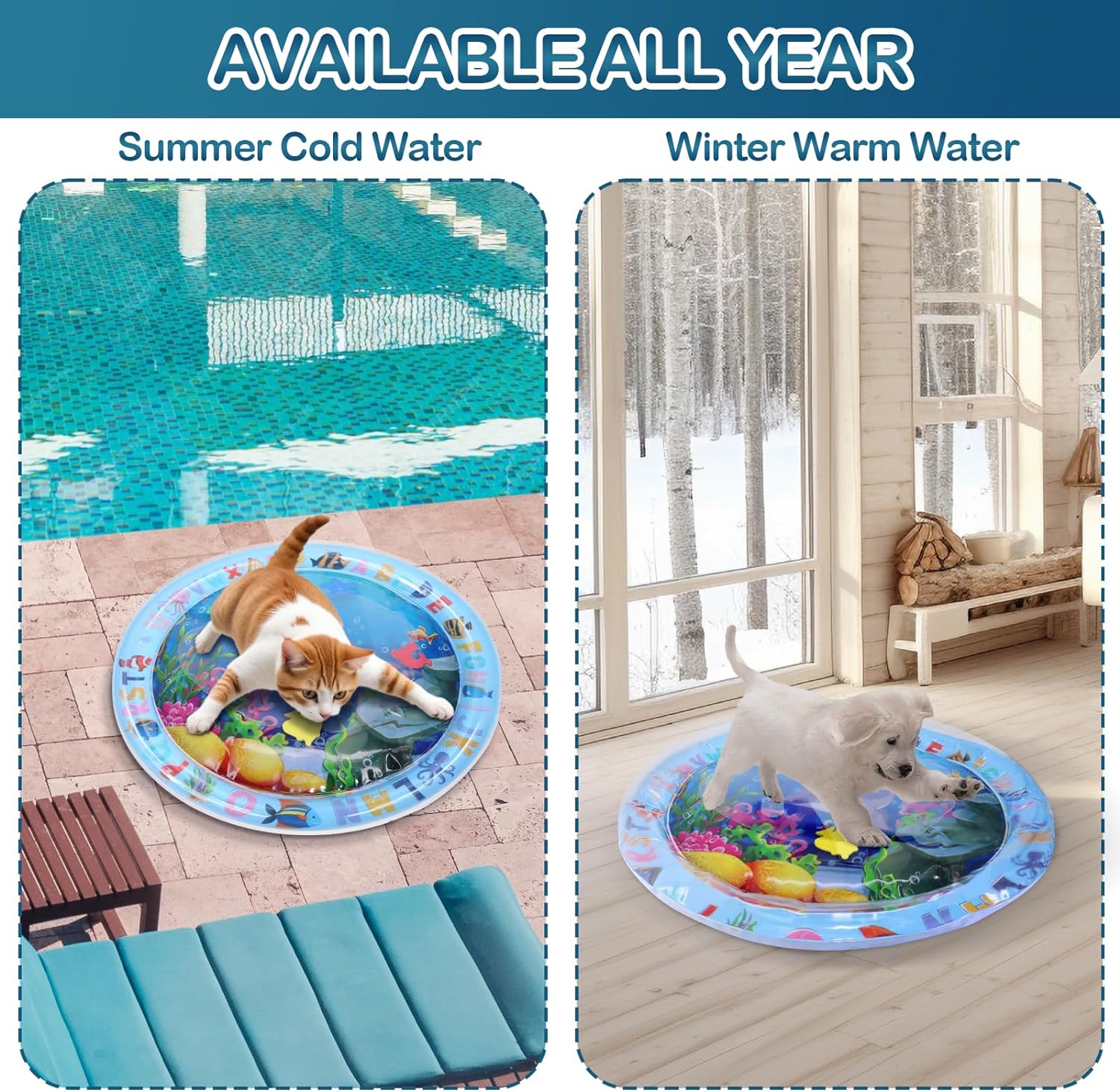 KFX-2411837 Water Sensory Play Mat for Cats and Dogs - Interactive Cooling Mat with Floating Toys for Indoor/Outdoor Play
