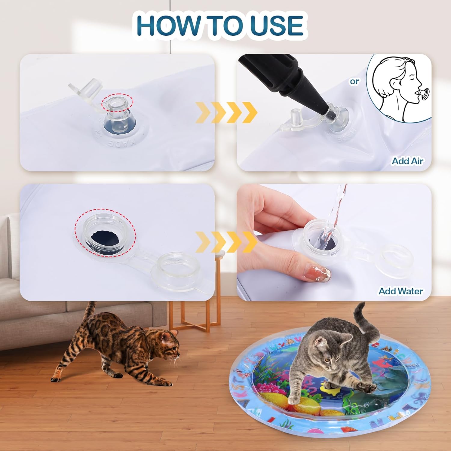 KFX-2411837 Water Sensory Play Mat for Cats and Dogs - Interactive Cooling Mat with Floating Toys for Indoor/Outdoor Play