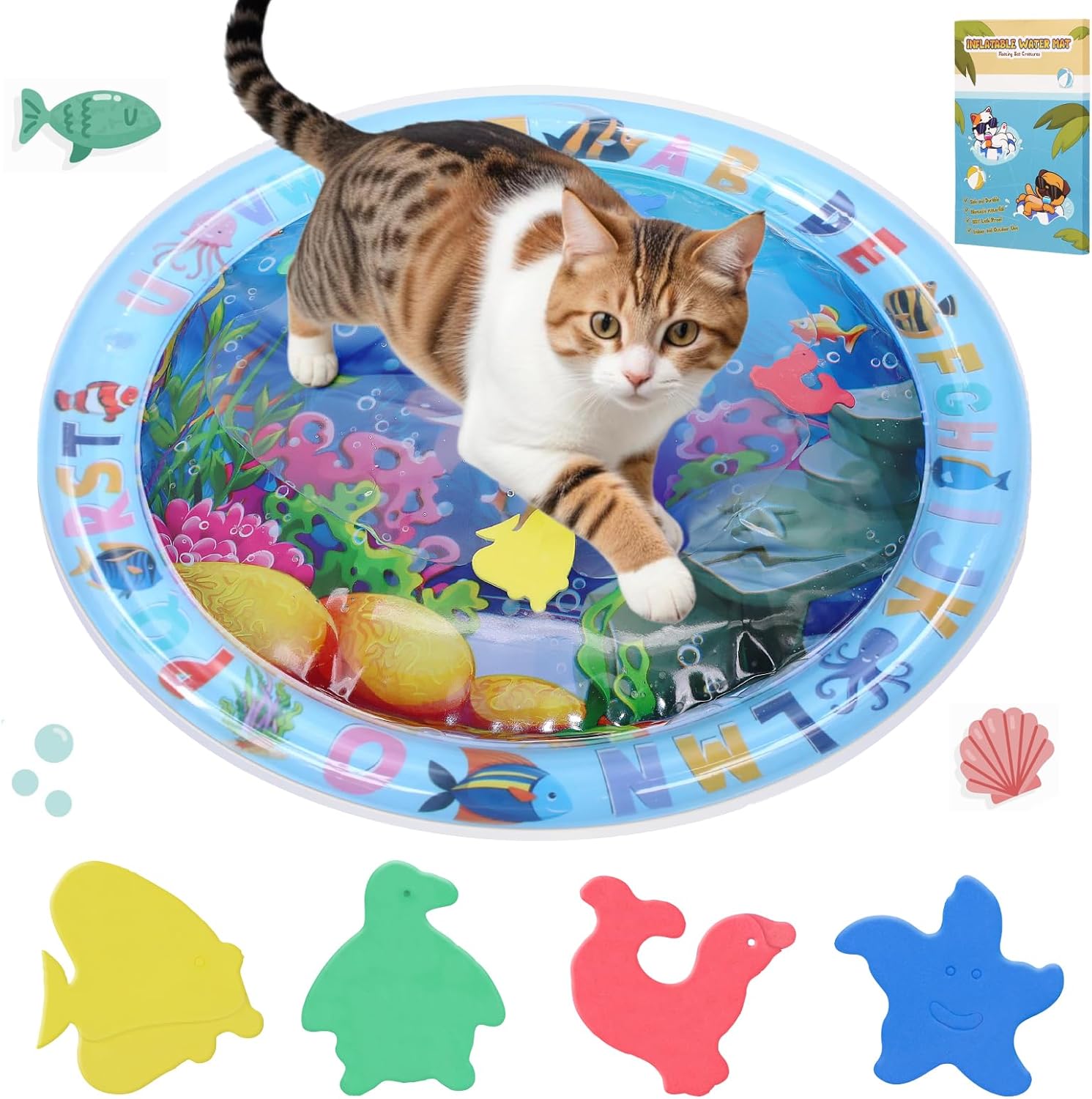 KFX-2411837 Water Sensory Play Mat for Cats and Dogs - Interactive Cooling Mat with Floating Toys for Indoor/Outdoor Play
