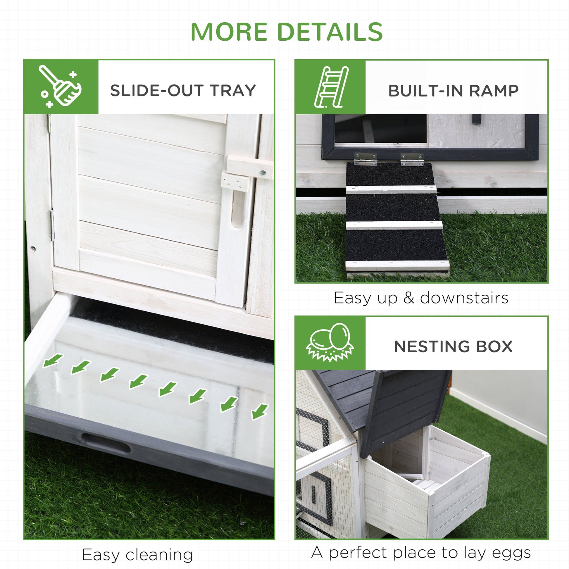 KFX-2412221 Deluxe 65" Wooden Chicken Coop with Nesting Box, Ramp, and Run for Poultry and Rabbits