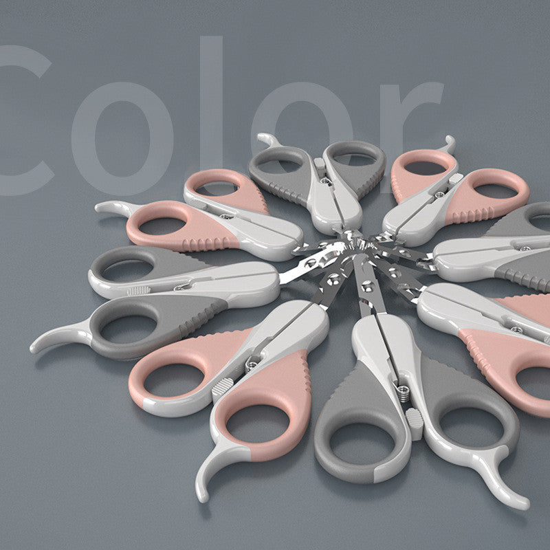 KFX-2412349 Jianpai Stainless Steel Cat Nail Scissors - Pink Flat & Bent Designs, Soft Rubber Grip