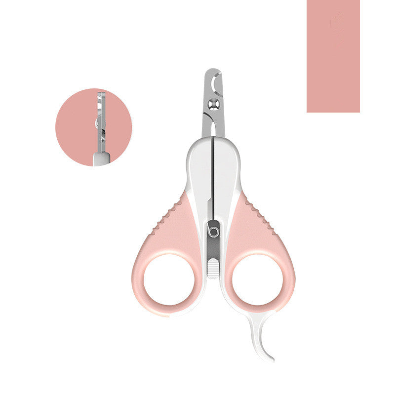KFX-2412349 Jianpai Stainless Steel Cat Nail Scissors - Pink Flat & Bent Designs, Soft Rubber Grip