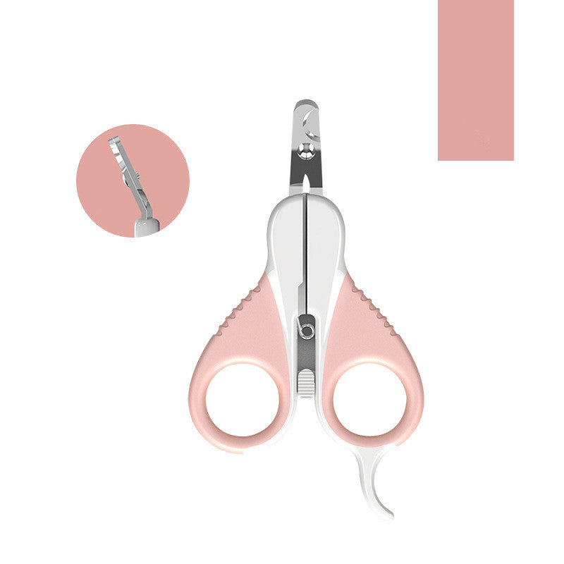 KFX-2412349 Jianpai Stainless Steel Cat Nail Scissors - Pink Flat & Bent Designs, Soft Rubber Grip