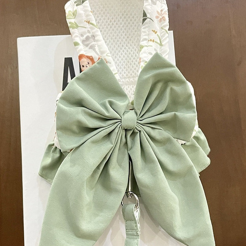 KFX-2413117 Sky Blue, Mustard Green, or Gray Pink Dog Vest Style Harness with Bow for Small to Medium Dogs