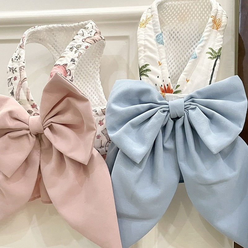 KFX-2413117 Sky Blue, Mustard Green, or Gray Pink Dog Vest Style Harness with Bow for Small to Medium Dogs