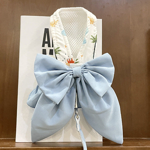 KFX-2413117 Sky Blue, Mustard Green, or Gray Pink Dog Vest Style Harness with Bow for Small to Medium Dogs